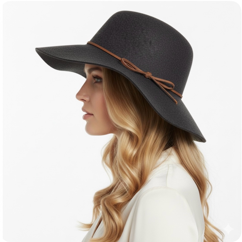 Phenix 100% Wool Wide Brim Floppy Hat Black Leather Trim New OS Western